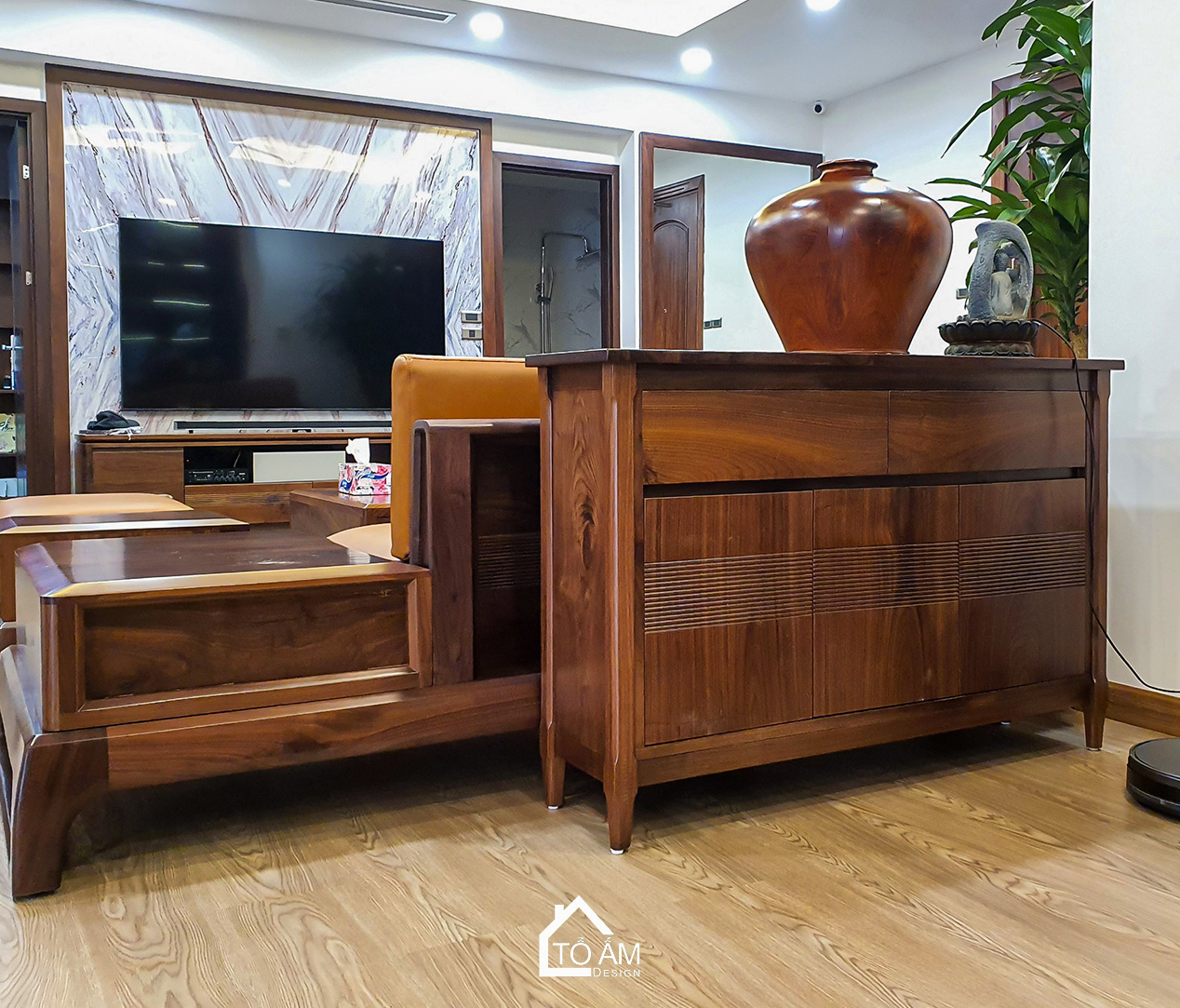 Phòng khách – Trung tâm kết nối của chung cư 3 ngủ Cầu Giấy - Hoàn thiện nội thất Chung cư 3 ngủ tại tòa 24T2, Cầu Giấy phong cách hiện đại – Tổ Ấm Design