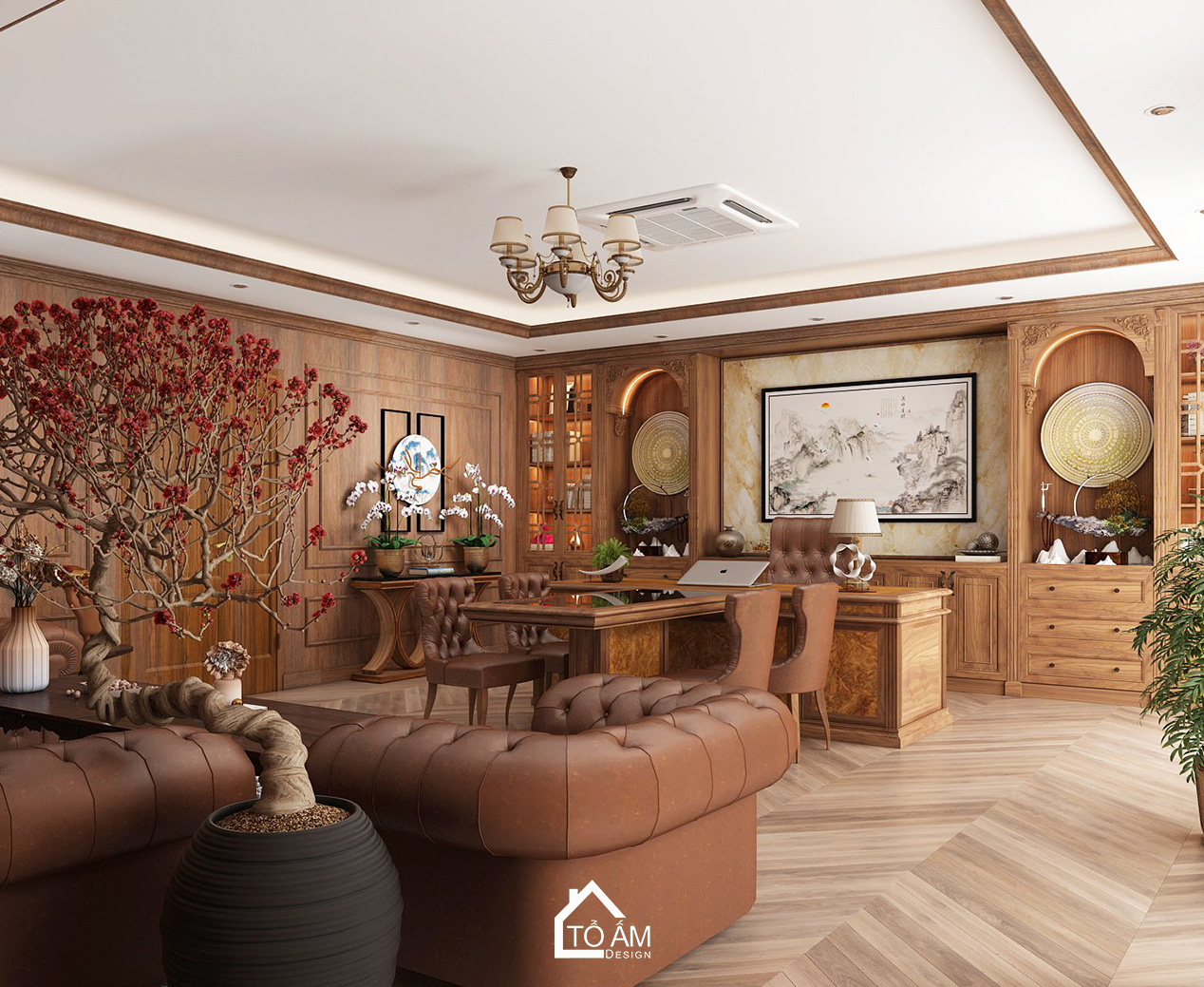 Phòng Chủ tịch phong cách tân cổ điển - 3D nội thất văn phòng công ty PTM – Tổ Ấm Design