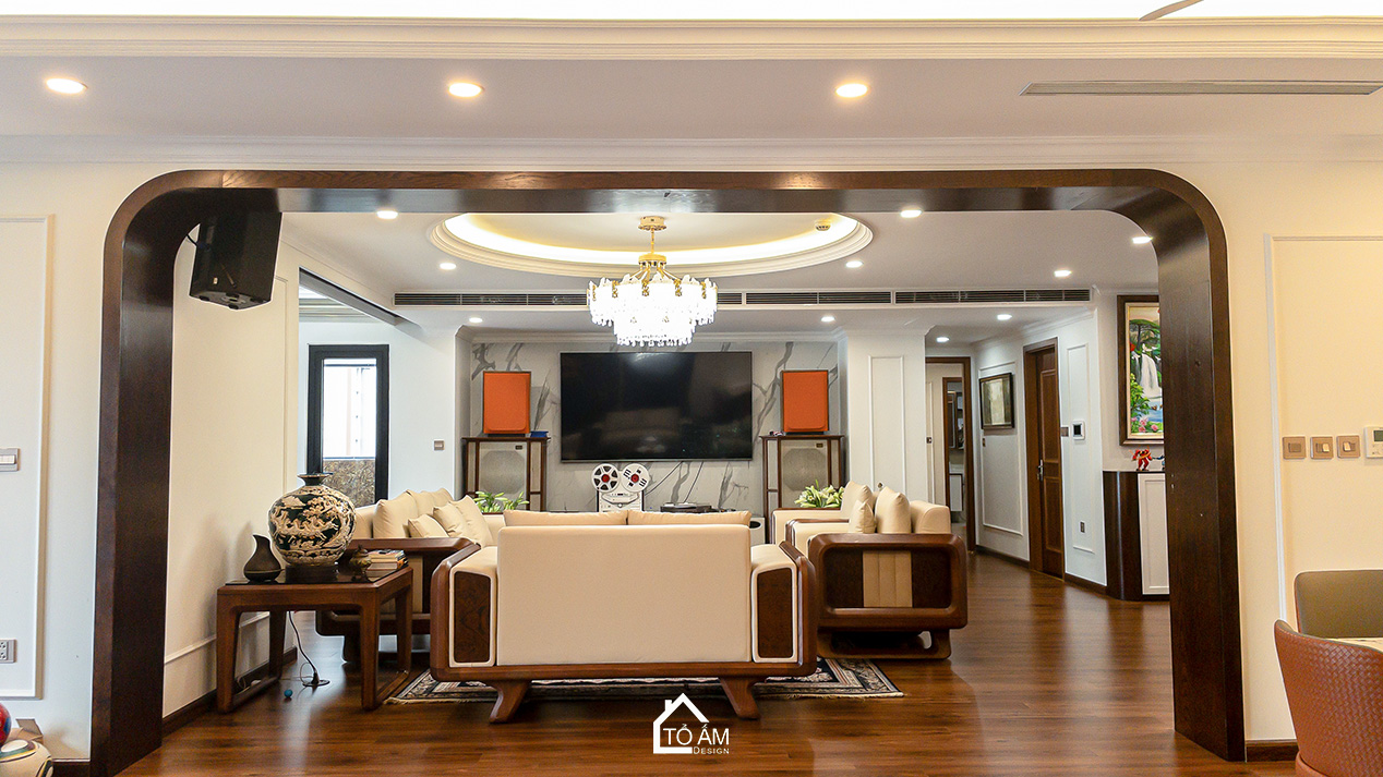 Phòng khách sang trọng – trái tim của căn hộ Chung cư đập thông 4 ngủ Hà Đông - Hoàn thiện Chung cư đập thông 4 ngủ Hà Đông – Mulberry Land - Tổ Ấm Design