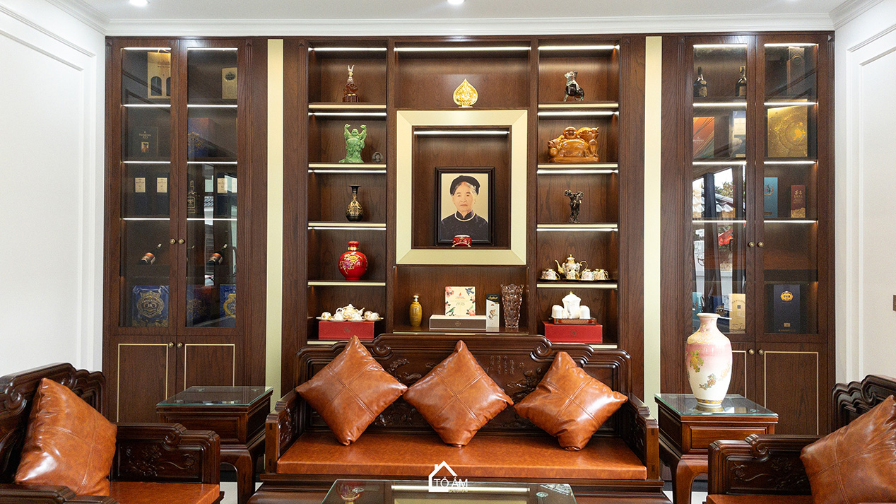 Phòng khách: Giao thoa truyền thống & Indochine – linh hồn của căn biệt thự sân vườn Đông Anh - Hoàn thiện công trình Biệt thự sân vườn Đông Anh - Tổ Ấm Design