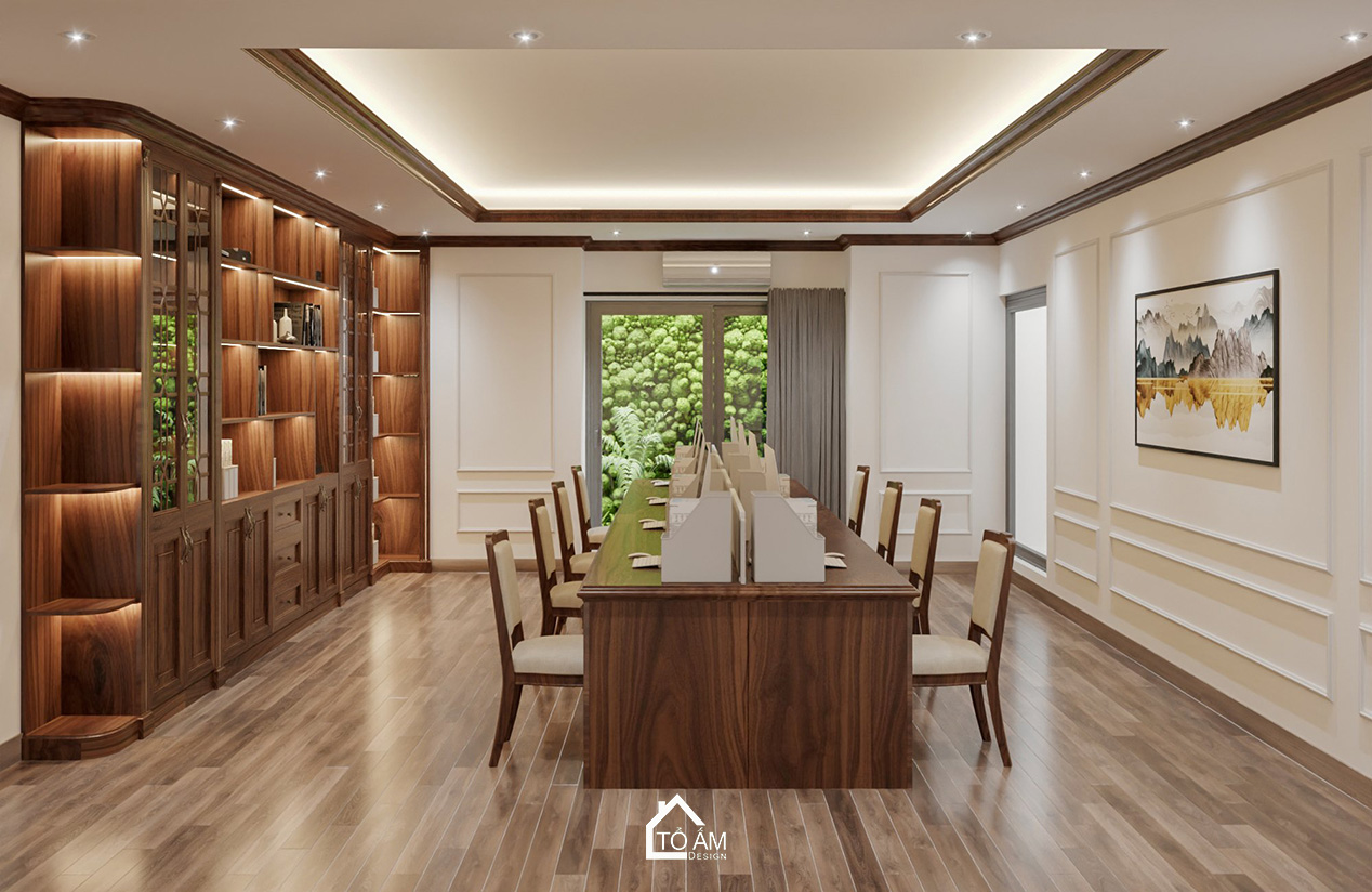 Phòng Làm việc chung phong cách Tân cổ điển sang trọng - 3D nội thất văn phòng công ty PTM – Tổ Ấm Design