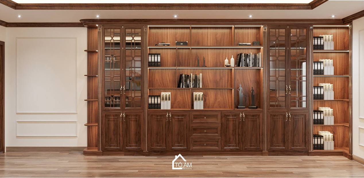 Phòng Làm việc chung phong cách Tân cổ điển sang trọng - 3D nội thất văn phòng công ty PTM – Tổ Ấm Design