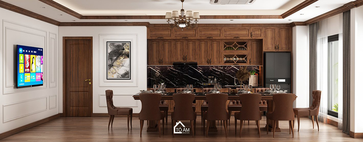 Phòng bếp văn phòng phong cách Tân cổ điển sang trọng - 3D nội thất văn phòng công ty PTM – Tổ Ấm Design