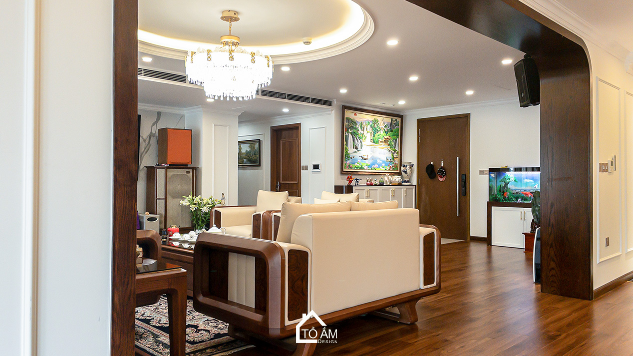 Phòng khách sang trọng – trái tim của căn hộ Chung cư đập thông 4 ngủ Hà Đông - Hoàn thiện Chung cư đập thông 4 ngủ Hà Đông – Mulberry Land - Tổ Ấm Design