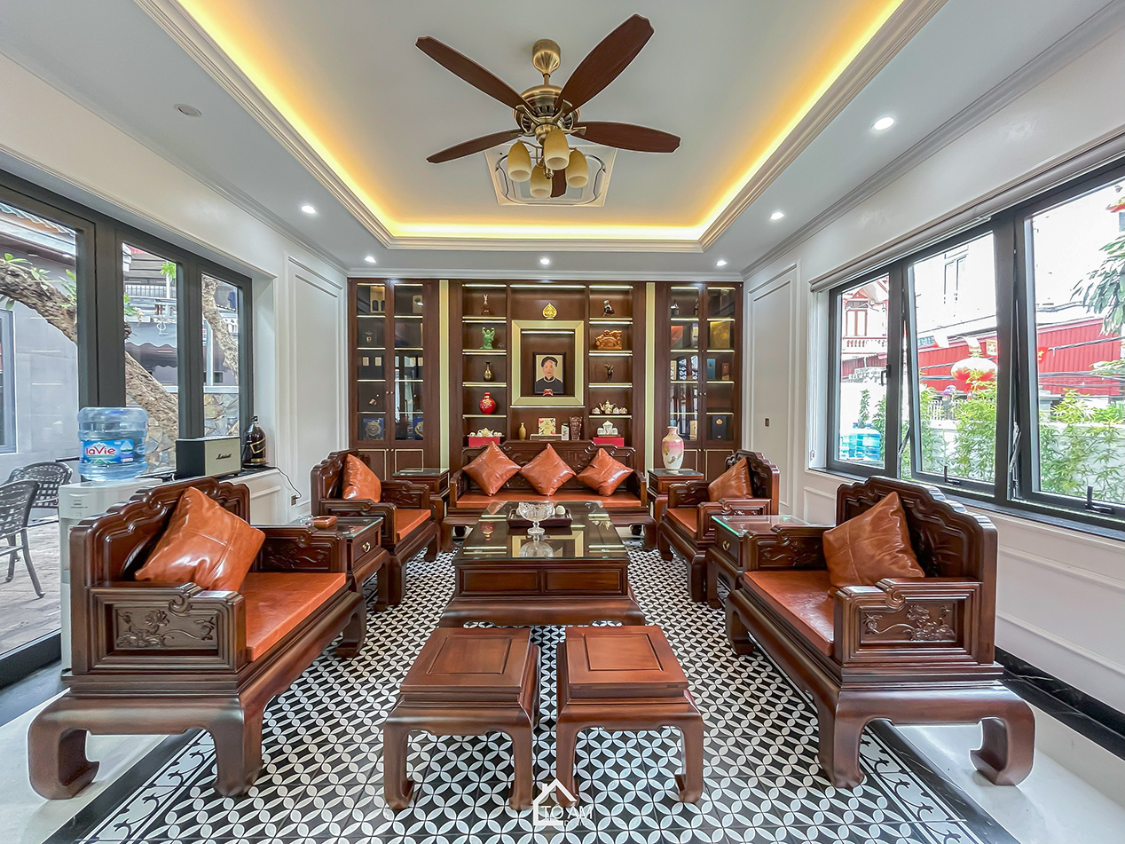 Phòng khách: Giao thoa truyền thống & Indochine – linh hồn của căn biệt thự sân vườn Đông Anh - Hoàn thiện công trình Biệt thự sân vườn Đông Anh - Tổ Ấm Design