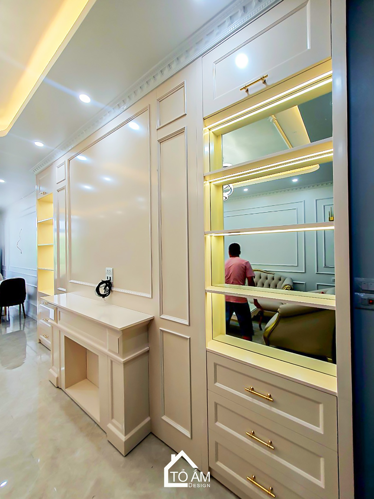 Tầng 2: Phòng khách Neo Classic – Sang trọng nhưng đầy ấm áp - Hoàn thiện Nhà phố 5 tầng chữa lành tại Móng Cái - Tổ Ấm Design