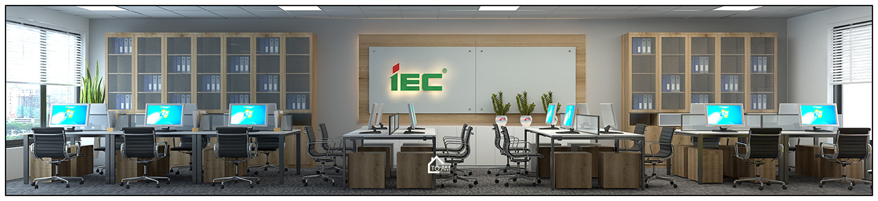 3D phòng làm việc chung văn phòng công ty IEC phong cách hiện đại - 3D nội thất văn phòng công ty - Tổ Ấm Design