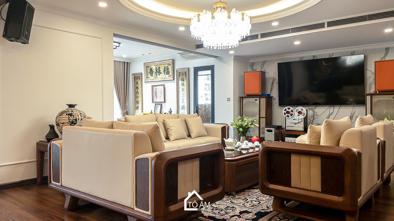 Phòng khách sang trọng – trái tim của căn hộ Chung cư đập thông 4 ngủ Hà Đông - Hoàn thiện Chung cư đập thông 4 ngủ Hà Đông – Mulberry Land - Tổ Ấm Design