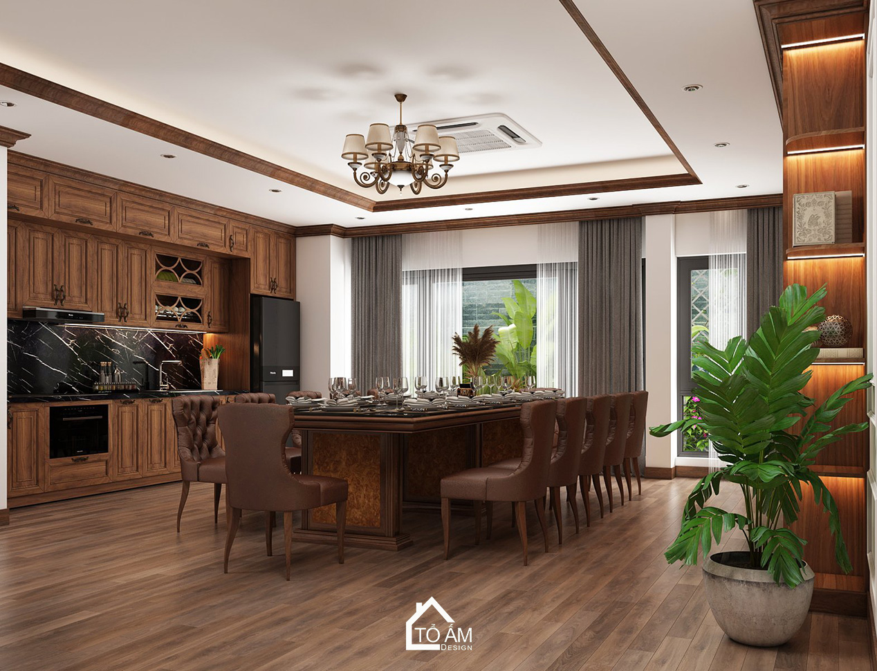 Phòng bếp văn phòng phong cách Tân cổ điển sang trọng - 3D nội thất văn phòng công ty PTM – Tổ Ấm Design