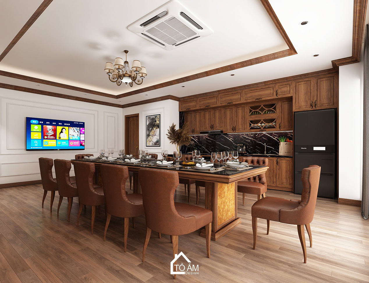 Phòng bếp văn phòng phong cách Tân cổ điển sang trọng - 3D nội thất văn phòng công ty PTM – Tổ Ấm Design