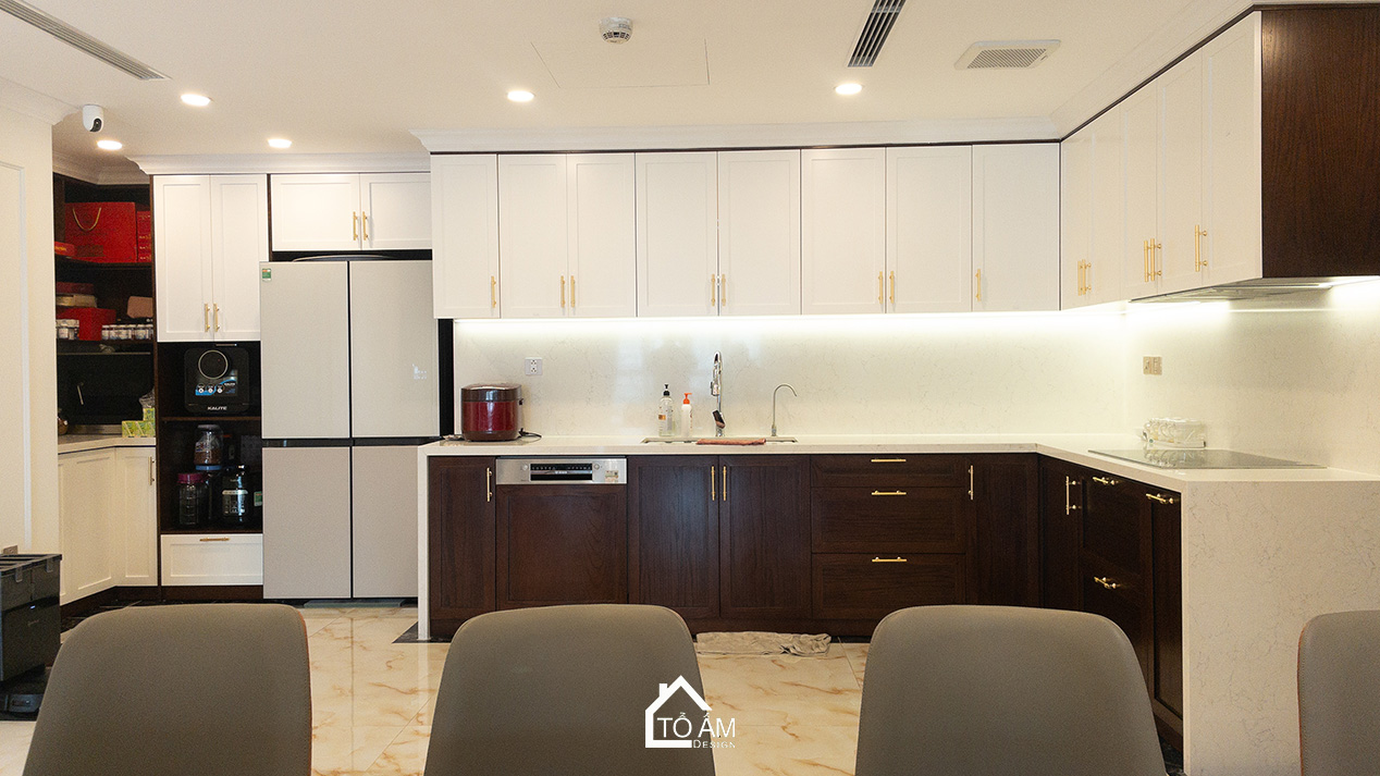 Không gian bếp & bàn ăn – nơi gắn kết mọi thành viên - Hoàn thiện Chung cư đập thông 4 ngủ Hà Đông – Mulberry Land - Tổ Ấm Design