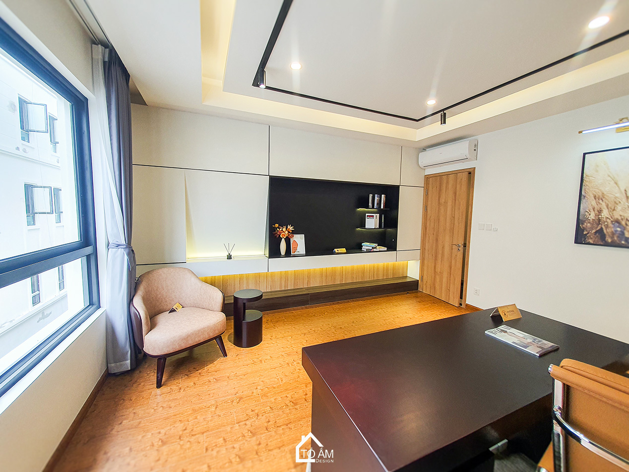 Tầng 3: Phòng ngủ master & phòng làm việc – Hoàn thiện Nhà mẫu Vinhomes Golden Avenue Móng Cái - Không gian nhà phố chữa lành - Tổ Ấm Design