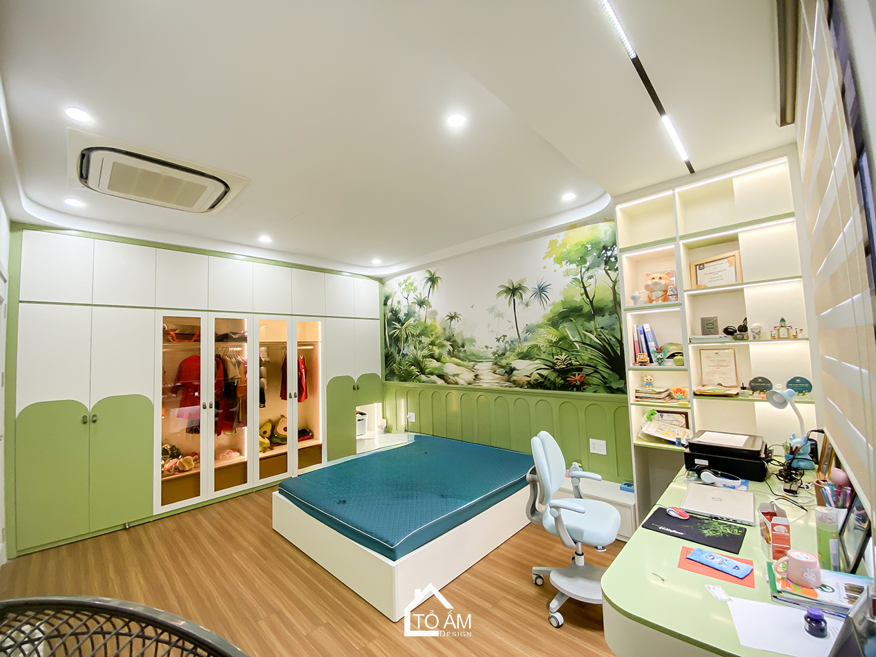 Phòng ngủ bé gái 2– Thiên nhiên & sự năng động trong Nhà phố - Hoàn Thiện Nhà Phố 4 Tầng Chữa Lành tại Vinhomes Imperia Hải Phòng - Tổ Ấm Design