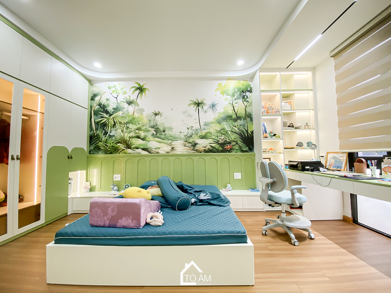 Phòng ngủ bé gái 2– Thiên nhiên & sự năng động trong Nhà phố - Hoàn Thiện Nhà Phố 4 Tầng Chữa Lành tại Vinhomes Imperia Hải Phòng - Tổ Ấm Design