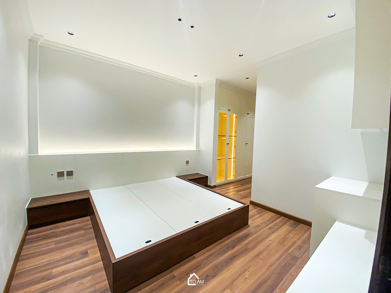 Phòng ngủ con gái (có khu thay đồ): Nữ tính và tinh tế - Hoàn Thiện Nội Thất Nhà Phố 3 Tầng tại Yên Nghĩa, Hà Đông - Tổ Ấm Design