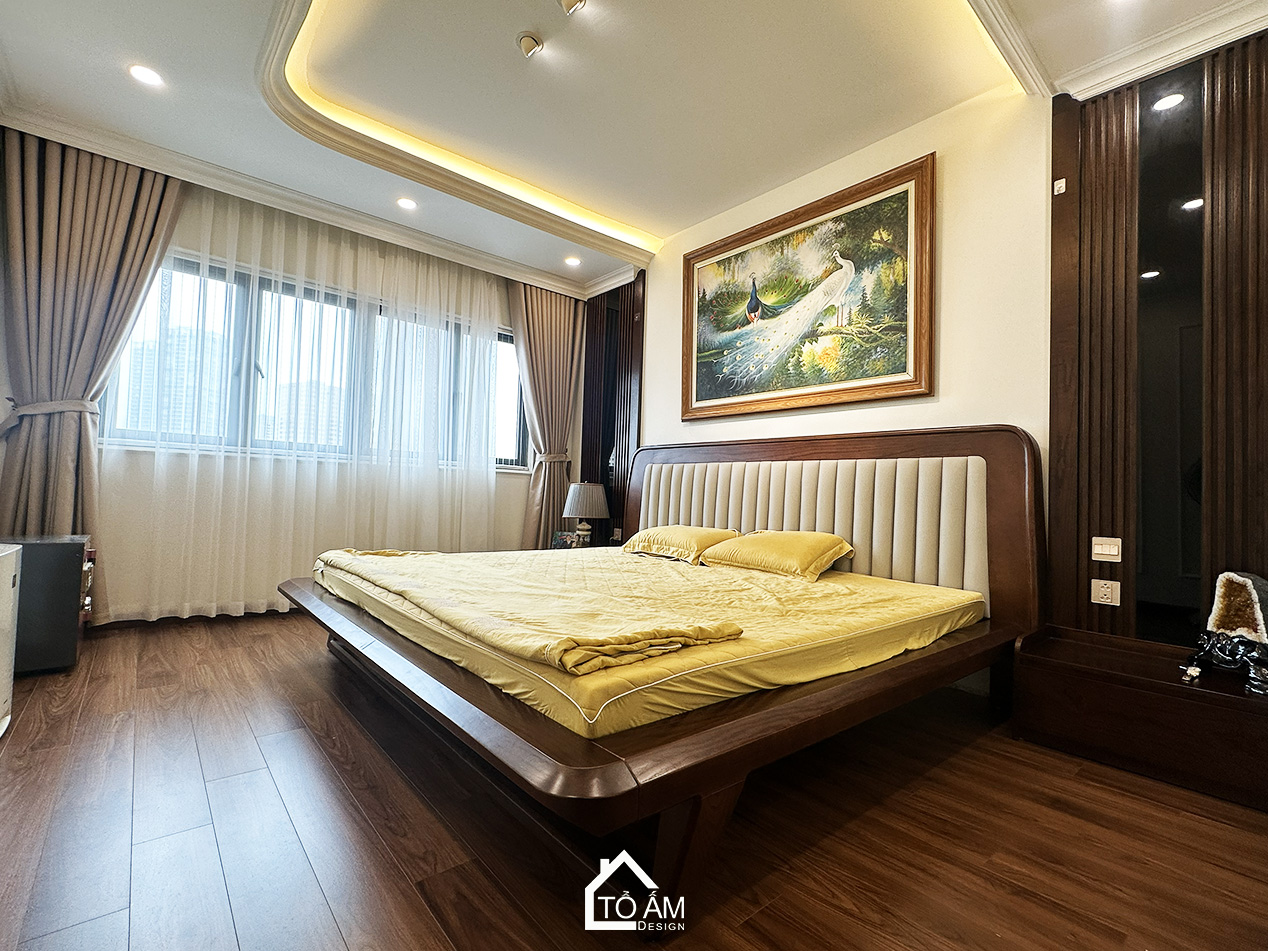 Phòng ngủ master – riêng tư, thanh lịch, đầy cảm xúc - Hoàn thiện Chung cư đập thông 4 ngủ Hà Đông, Mulberry Land - Tổ Ấm Design