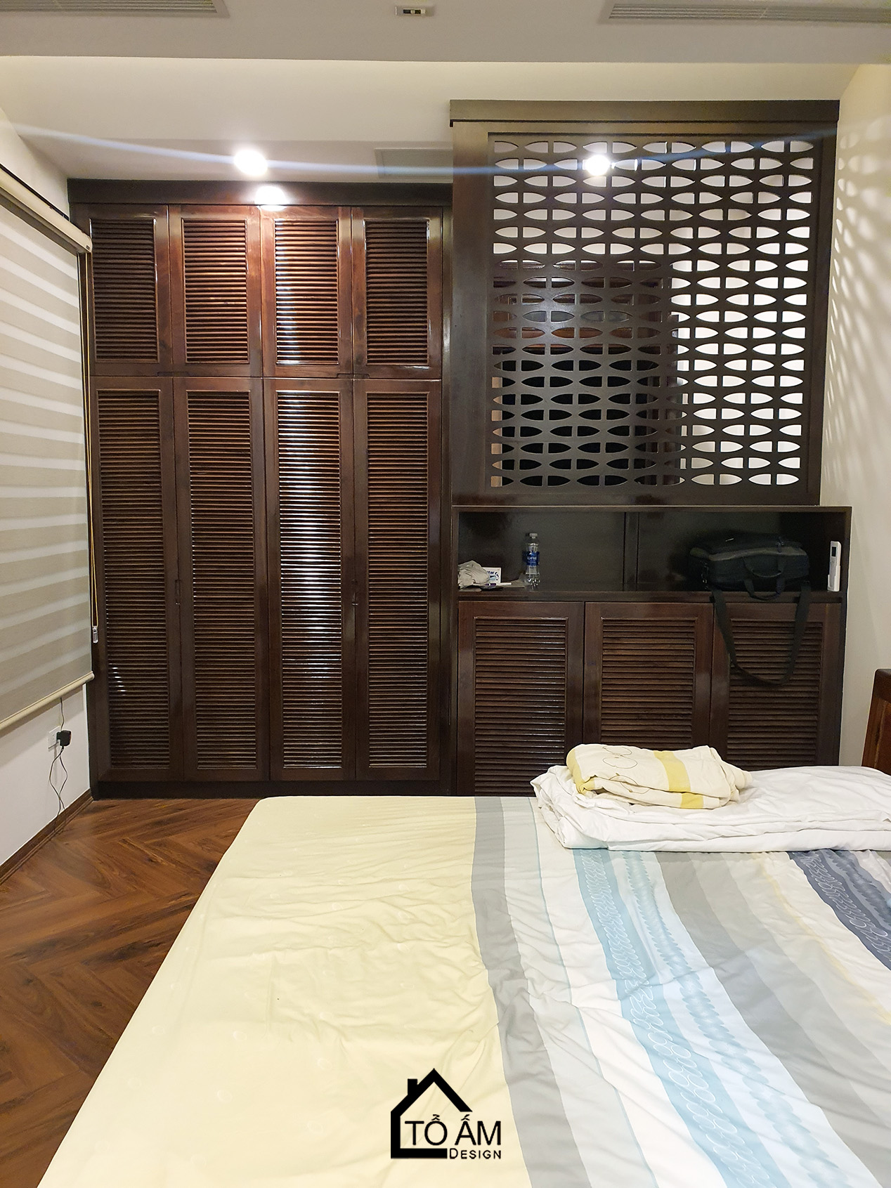 Phòng ngủ con Penthouse Gỗ Tự Nhiên, Gỗ óc chó Sang Trọng - Hoàn thiện công trình Penthouse Gỗ Tự Nhiên chú Vui tại Hòa Lạc - Tổ Ấm Design