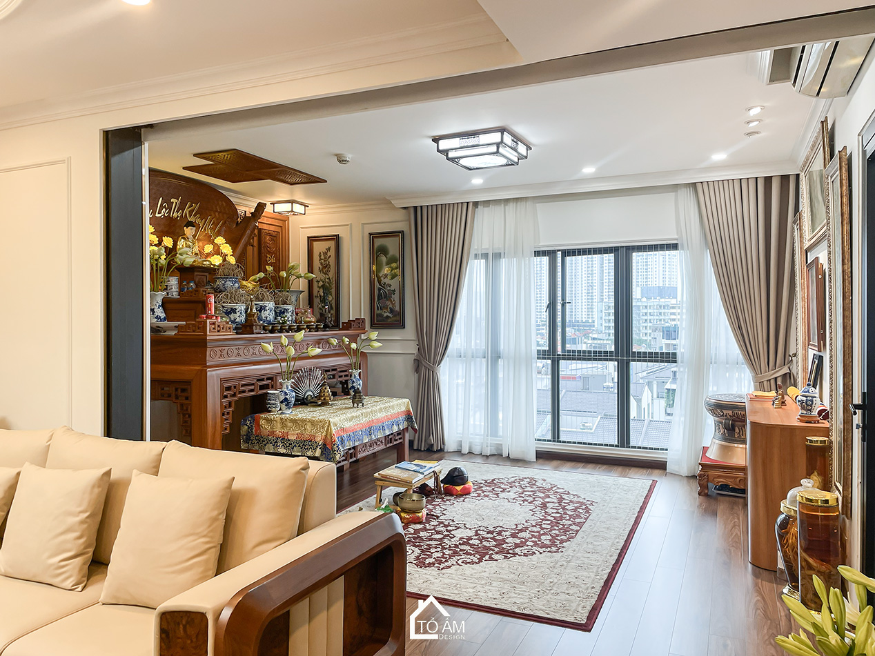 Phòng thờ – trang trọng & chuẩn phong thủy Á Đông - Hoàn thiện Chung cư đập thông 4 ngủ Hà Đông, Mulberry Land - Tổ Ấm Design
