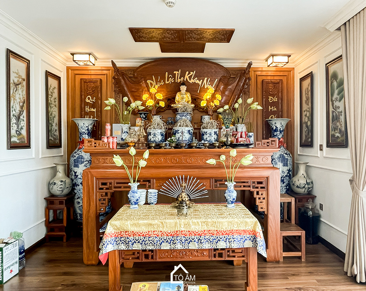 Phòng thờ – trang trọng & chuẩn phong thủy Á Đông - Hoàn thiện Chung cư đập thông 4 ngủ Hà Đông, Mulberry Land - Tổ Ấm Design