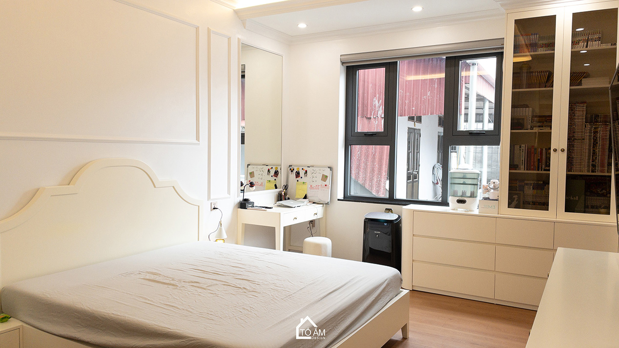Phòng ngủ con gái: Trẻ trung, thanh lịch nhưng vẫn hài hòa phong cách chung - Hoàn thiện công trình Biệt thự sân vườn Đông Anh - Tổ Ấm Design