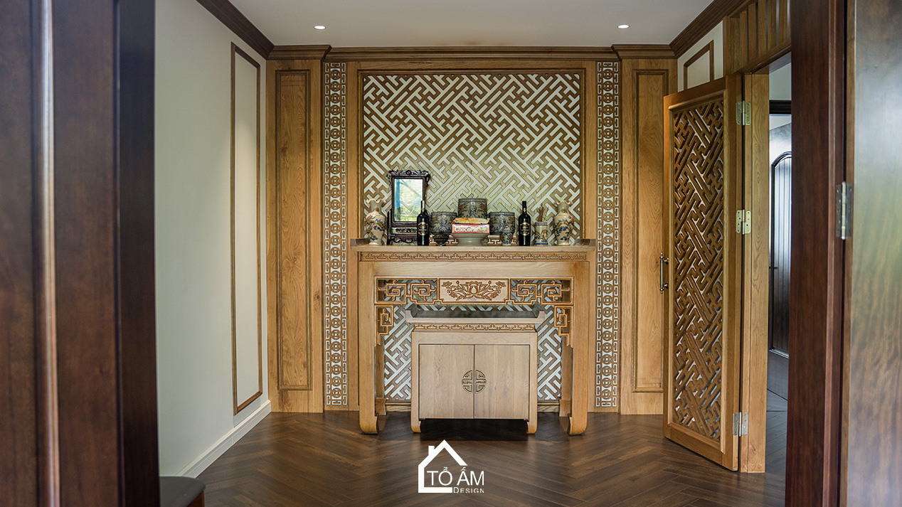 Phòng thờ: Tĩnh tại – trang nghiêm – chuẩn phong thủy  - Hoàn thiện công trình Biệt thự Gỗ Sồi Mỹ Ecopark - Tổ Ấm Design