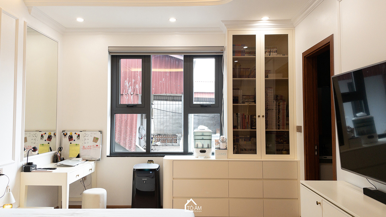 Phòng ngủ con gái: Trẻ trung, thanh lịch nhưng vẫn hài hòa phong cách chung - Hoàn thiện công trình Biệt thự sân vườn Đông Anh - Tổ Ấm Design