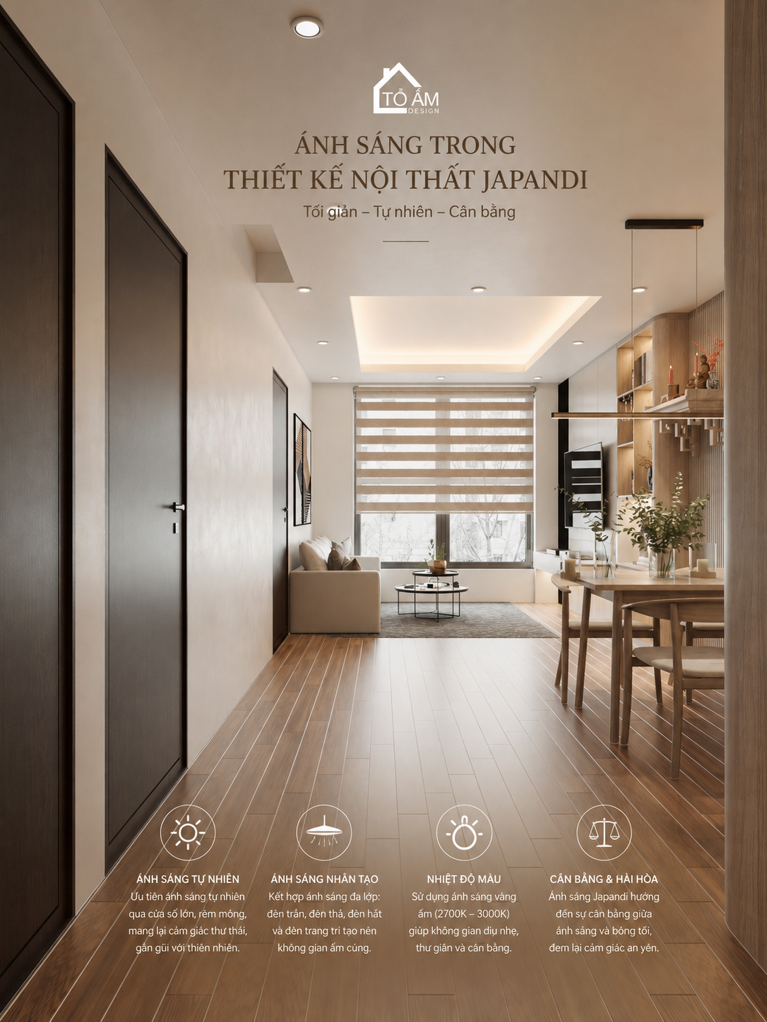 Ánh sáng trong thiết kế nội thất Japandi: Ấm áp và tinh tế