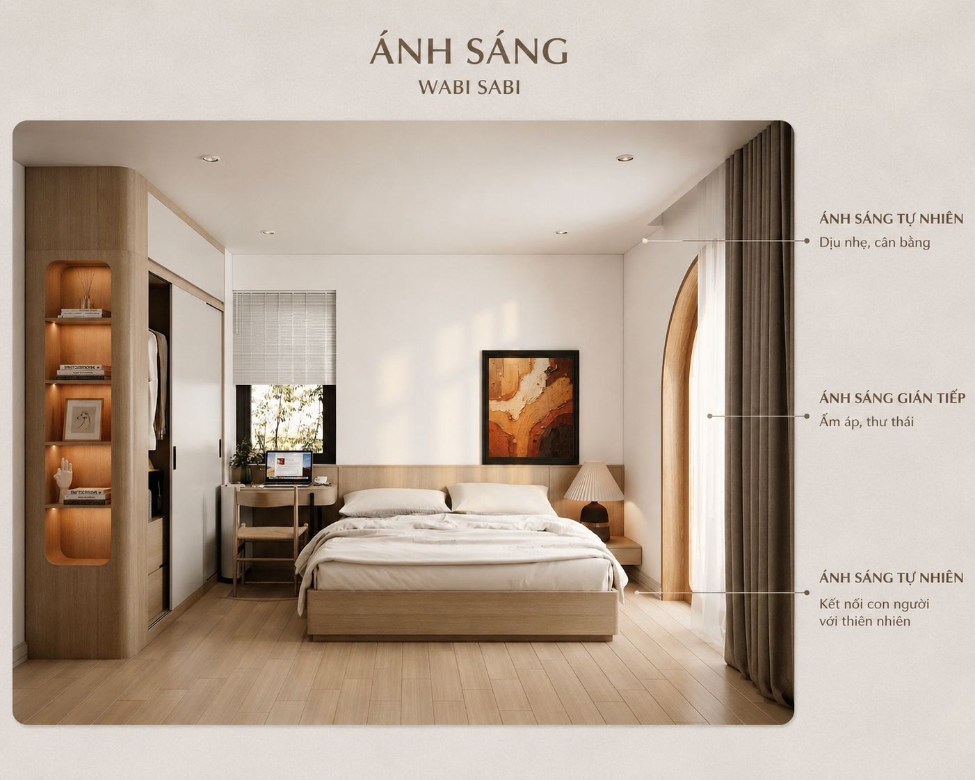 Ánh sáng trong không gian Wabi Sabi: Tự nhiên, dịu nhẹ và giàu cảm xúc