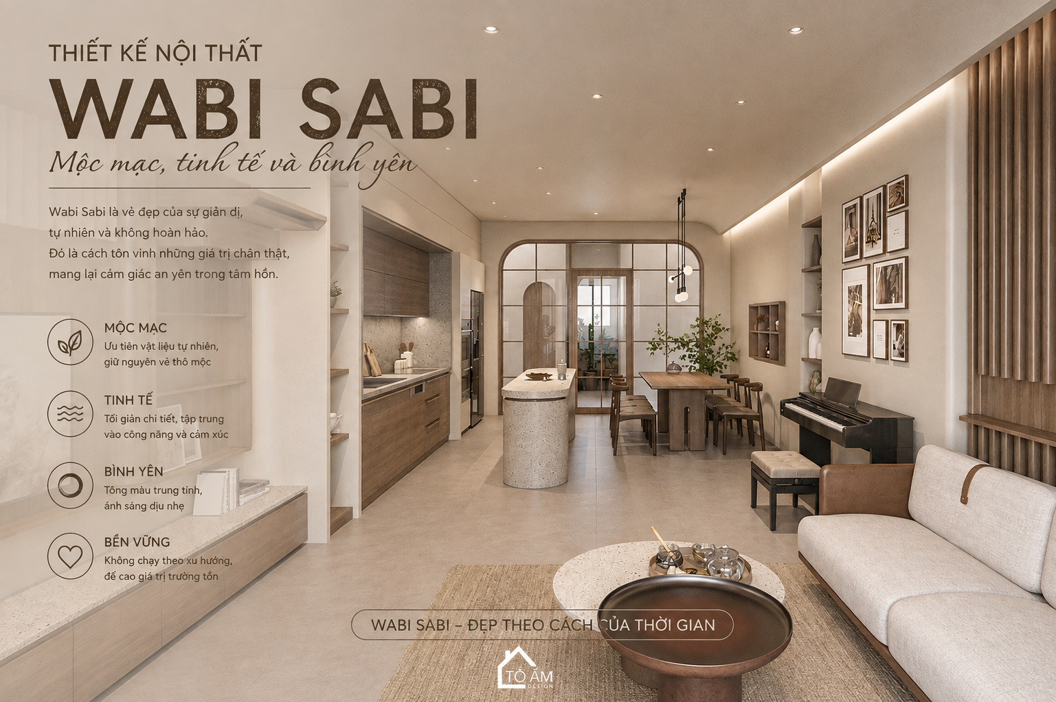 Thiết kế nội thất Wabi Sabi: Mộc mạc, tinh tế và bình yên
