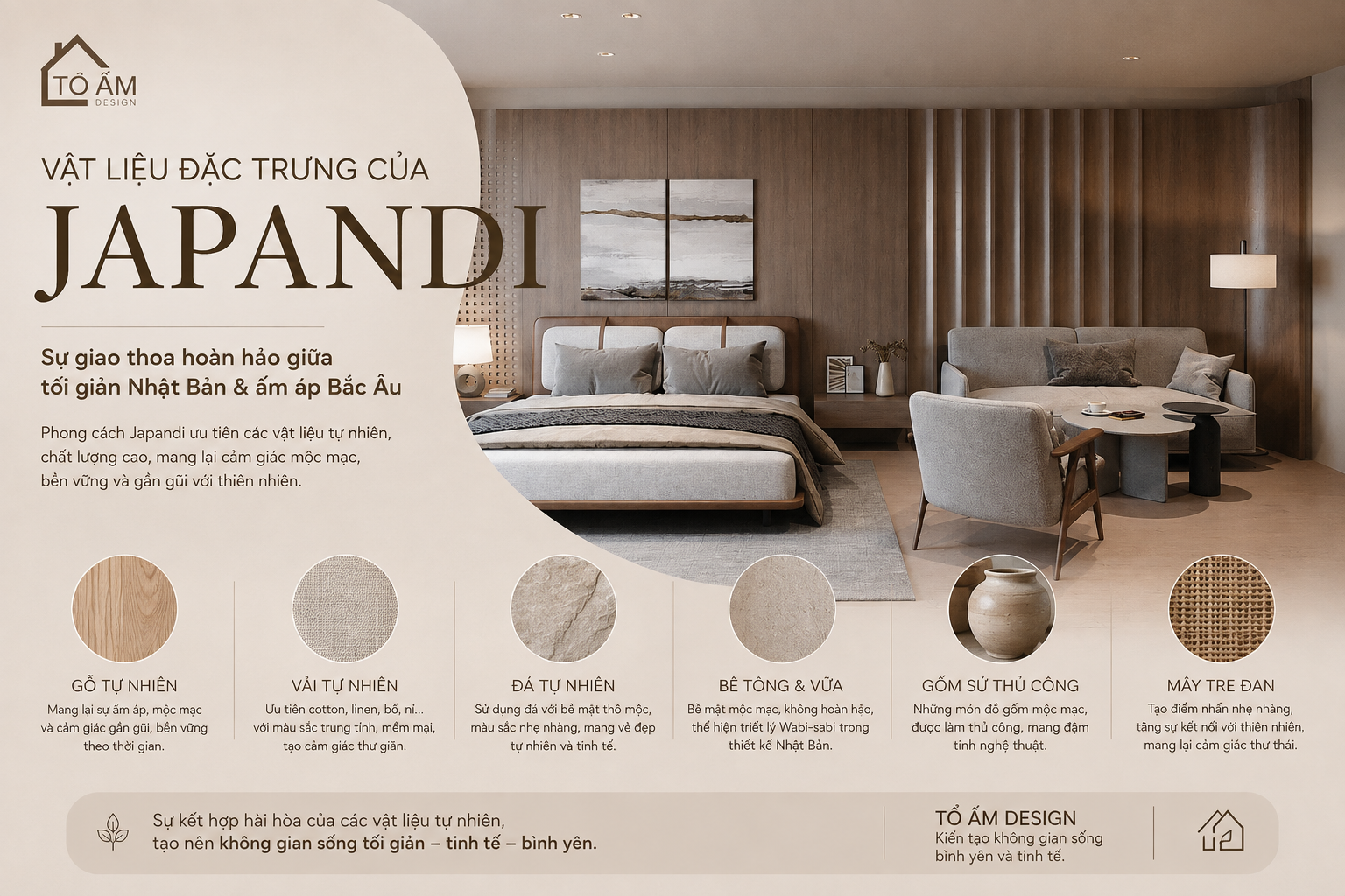 Vật liệu đặc trưng của phong cách Japandi: Tự nhiên, mộc mạc và tinh tế
